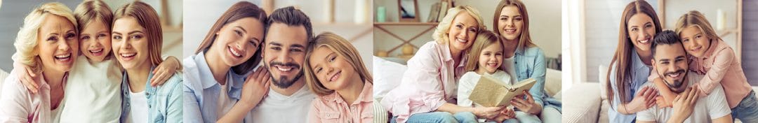 portrait photography family grandmother daughter children cuddle sofa posing father