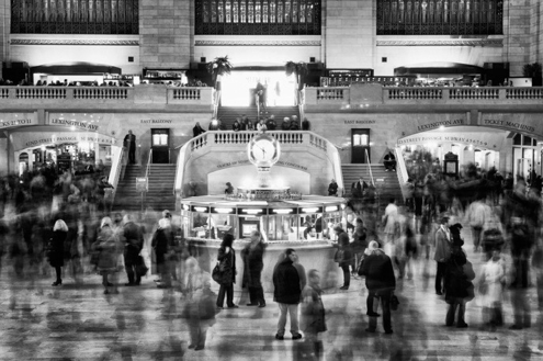 ghosting people grand central station black and white