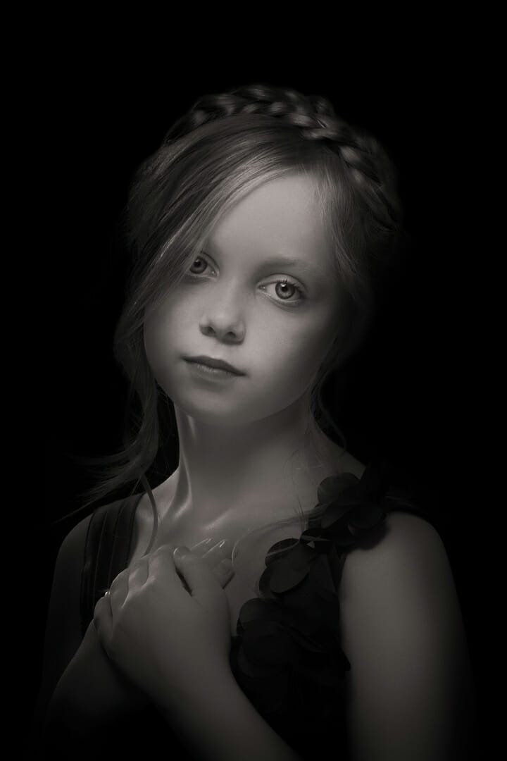 girl portrait black and white low key photography