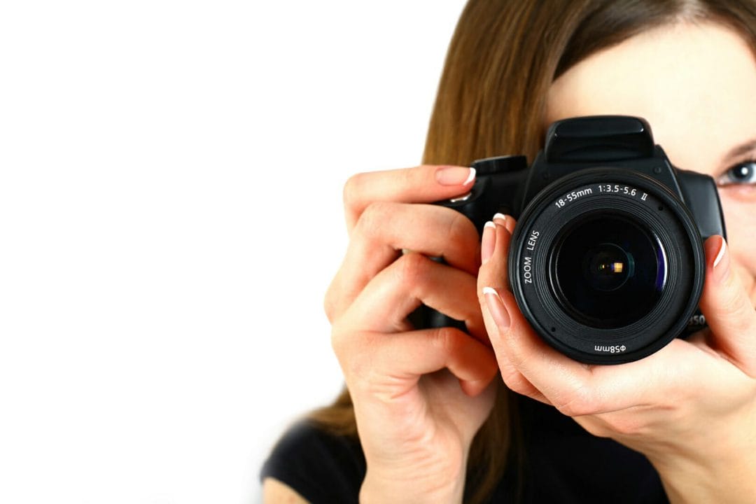 iPhotography camera lady photographer face hidden lens offset black