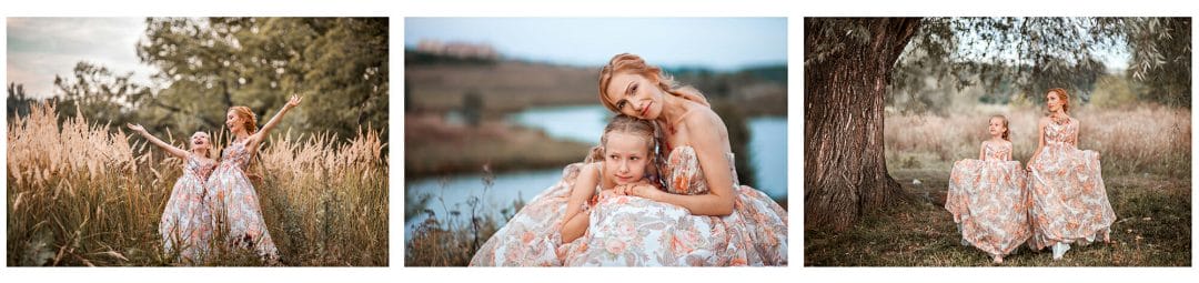mother child daughter posing dress fields fun candid photography