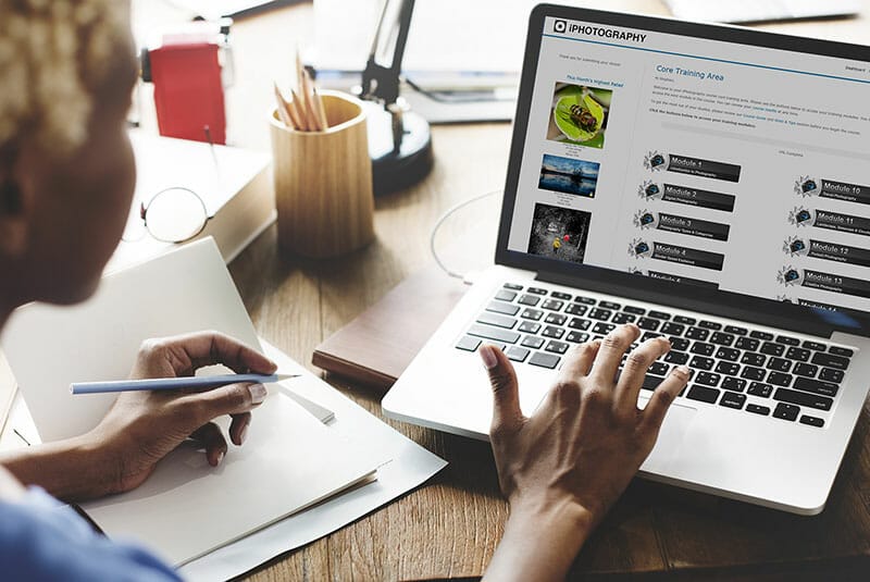 study online course laptop with iphotography course training learn photography
