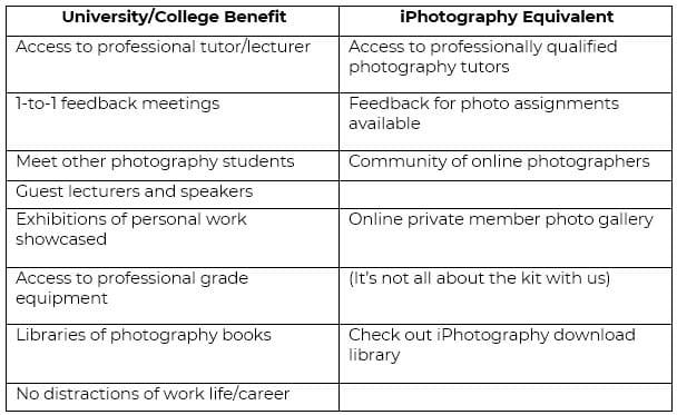 Online Courses v College Degree Comparison by iPhotography.com
