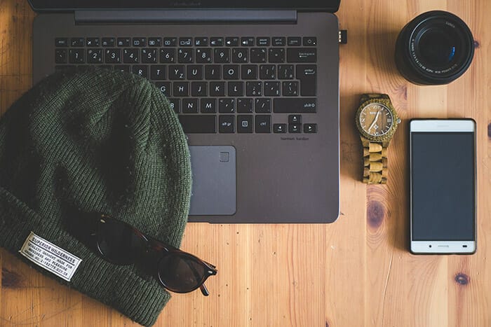 technology flat lay