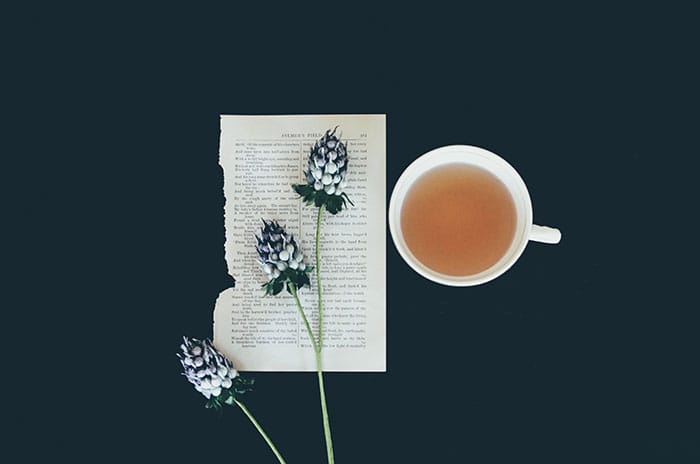 tea and reading flatlay