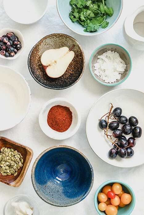 food flat lay with lots of colour