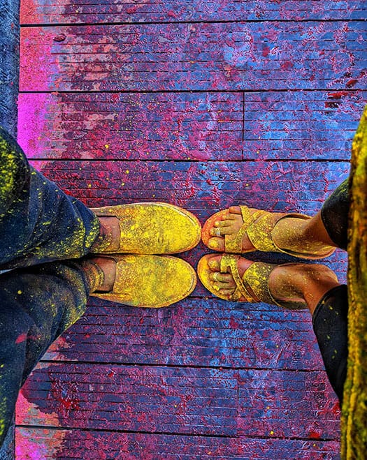 shoes covered in paint powder