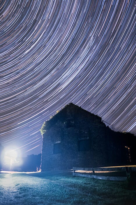 wales star trails around a building