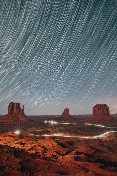 star trails in monument valley 