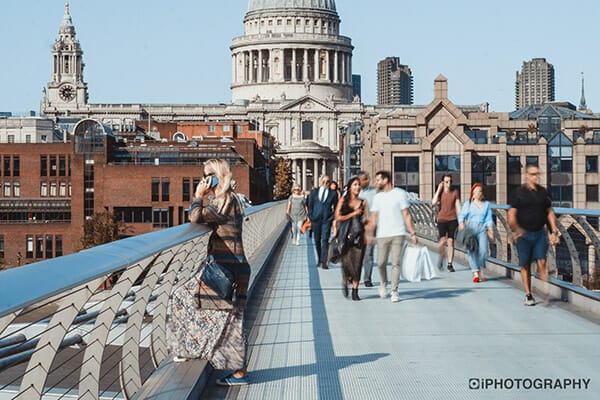 photography ghosting on the millenium bridge st pauls cathedral london