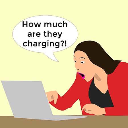 woman at laptop shocked face price my work