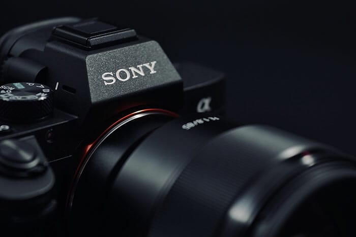 Sony alpha camera on black background