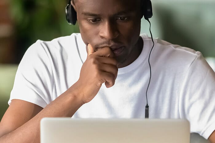 Focused,African,Student,Wear,Headphones,Studying,On-line,Do,Exercise,Using Photography Classes 5