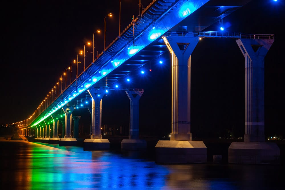 Low Light Photography Tips Bridge in Neon