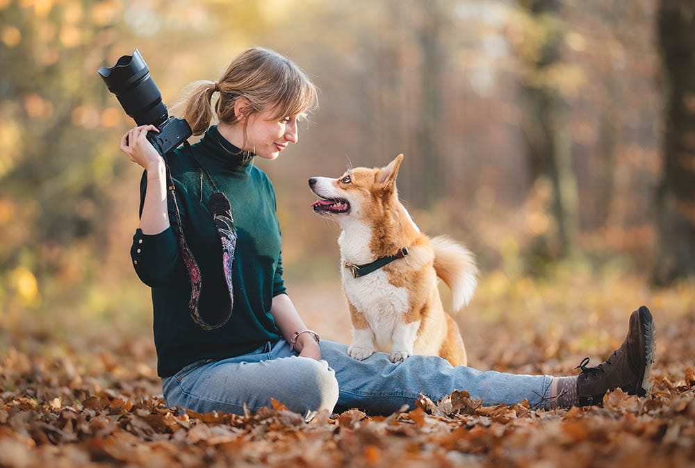 Dog photographer with a dog