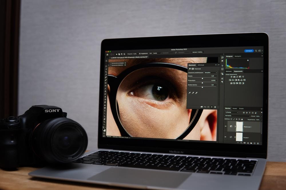 Adobe Photoshop on a Macbook air screen. Editing photos on a laptop