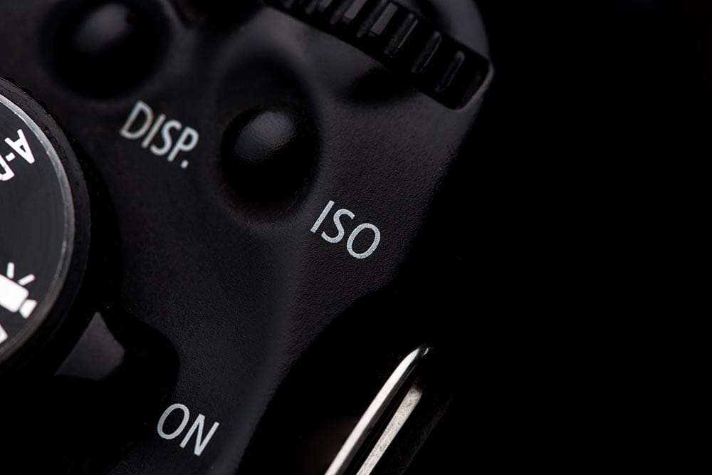 iso button on a camera shot on a black background