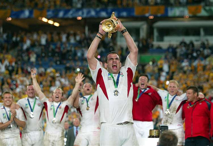 Martin Johnson lifting the Rugby World Cup in 2003