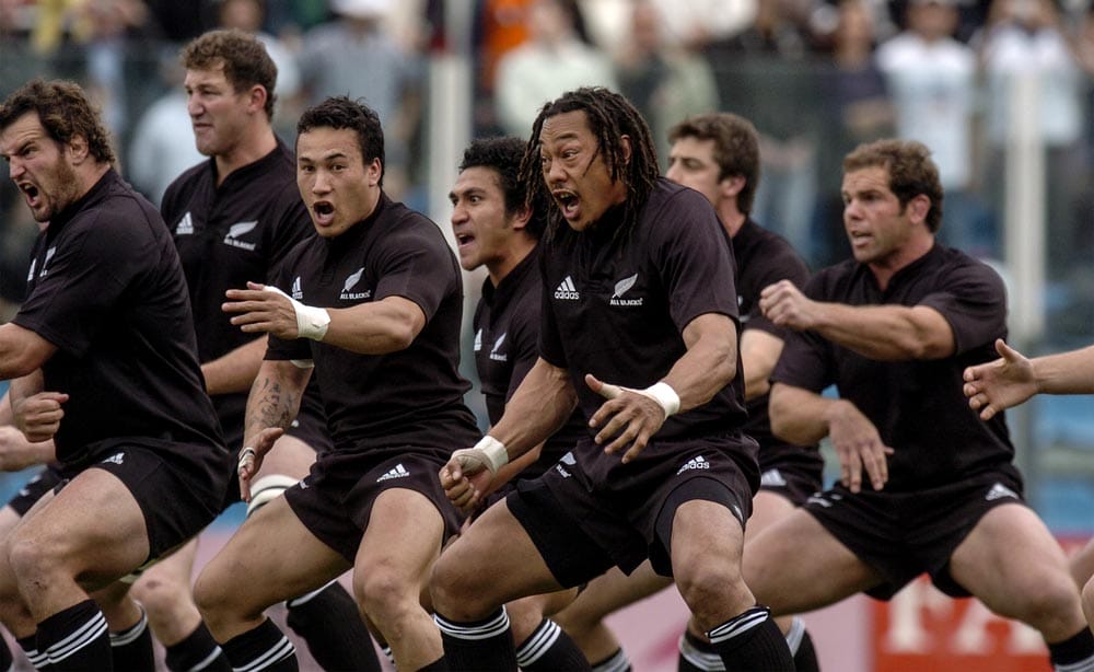The All Blacks performing the Haka before a match