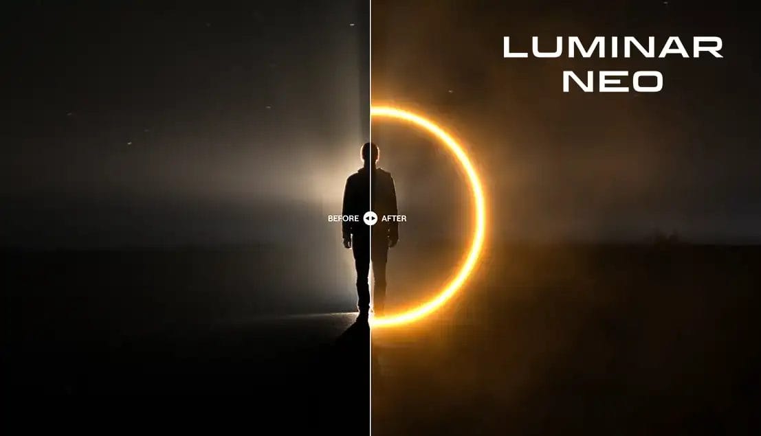 split screen image of the effects of Luminar Neo's Neon Glow tool