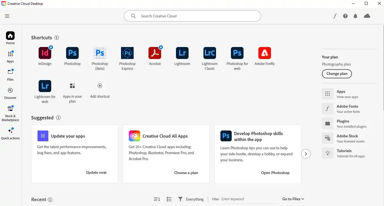 Adobe Creative Cloud interface screenshot
