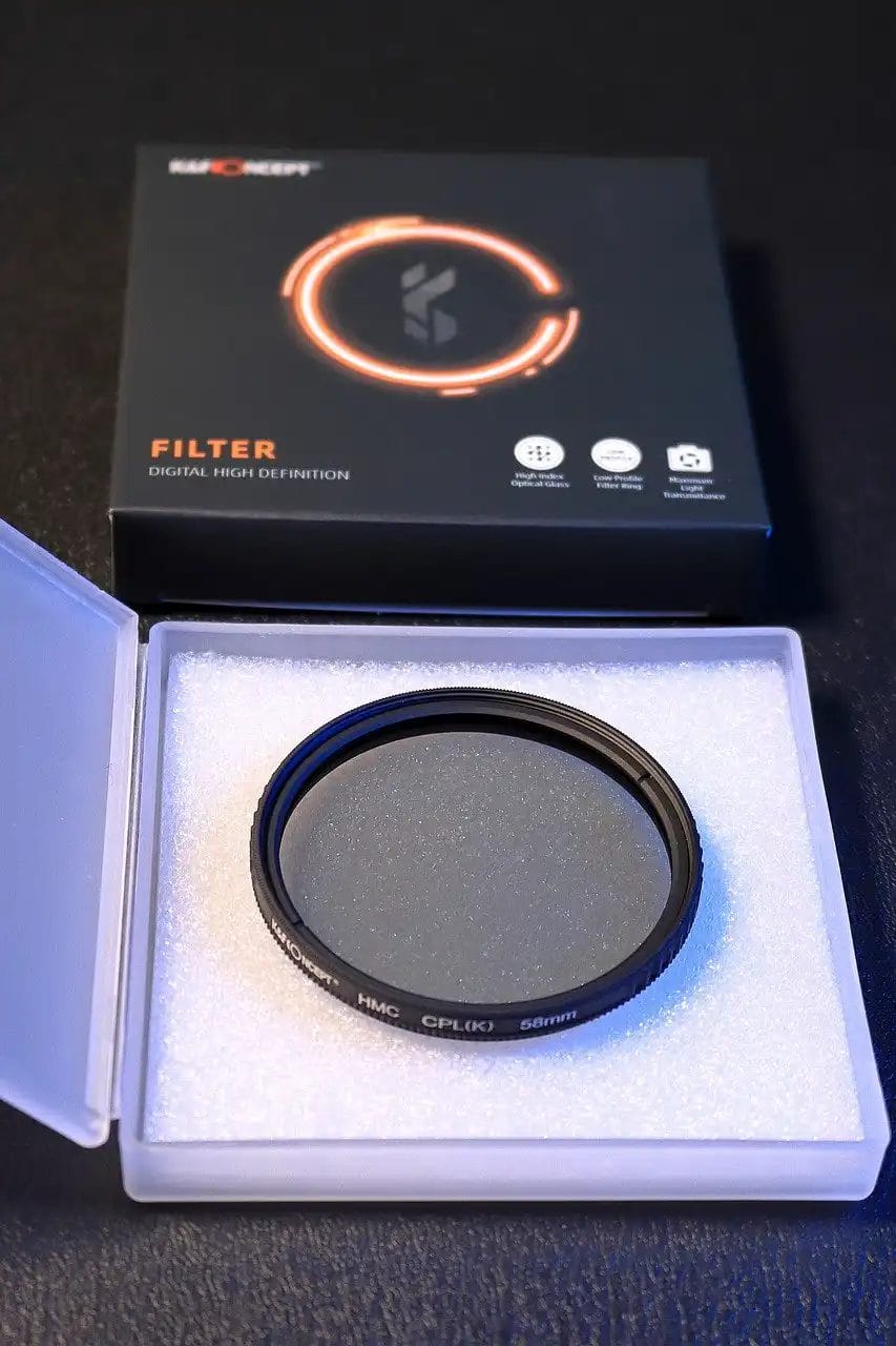 a CPL filter in an open presentation case