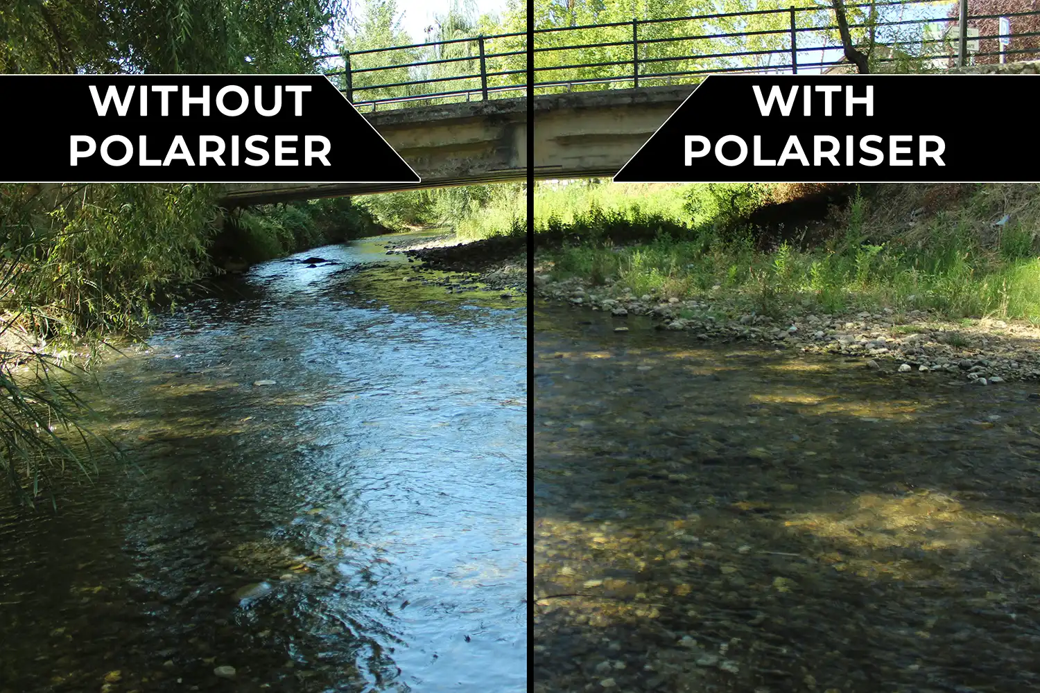 example of the effect of a CPL polariser filter on water