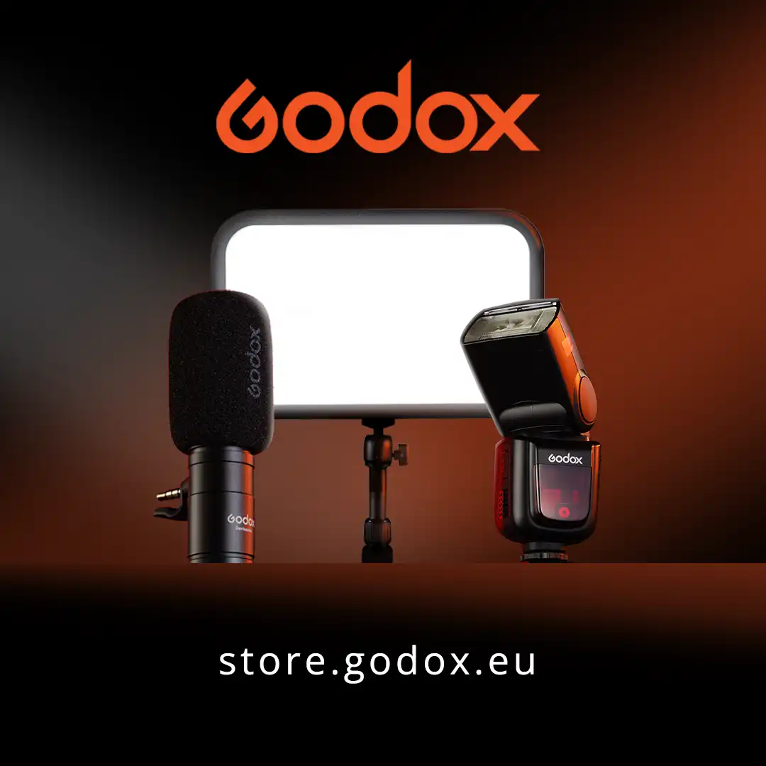 microphone and camera flash in front of an LED light panel for Godox