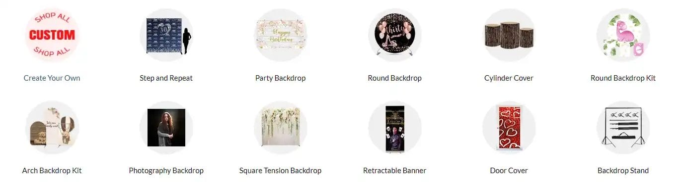 Screenshot of the range of products from Lofaris Backdrops. Copyright Lofaris Backdrops