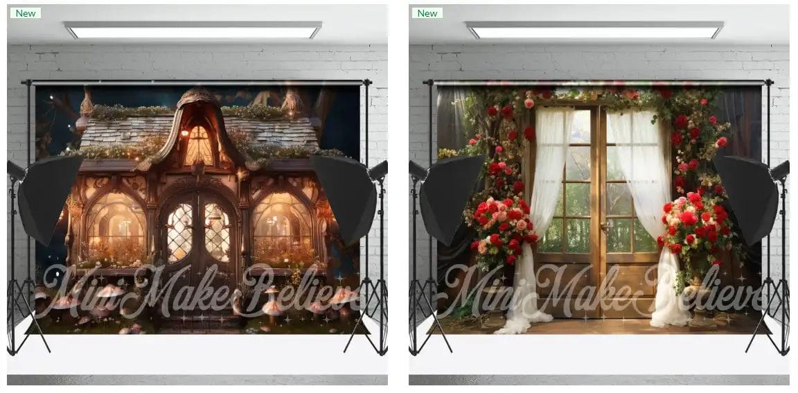 Two different fantasy and romantic photography backdrops by Lofaris Backdrops