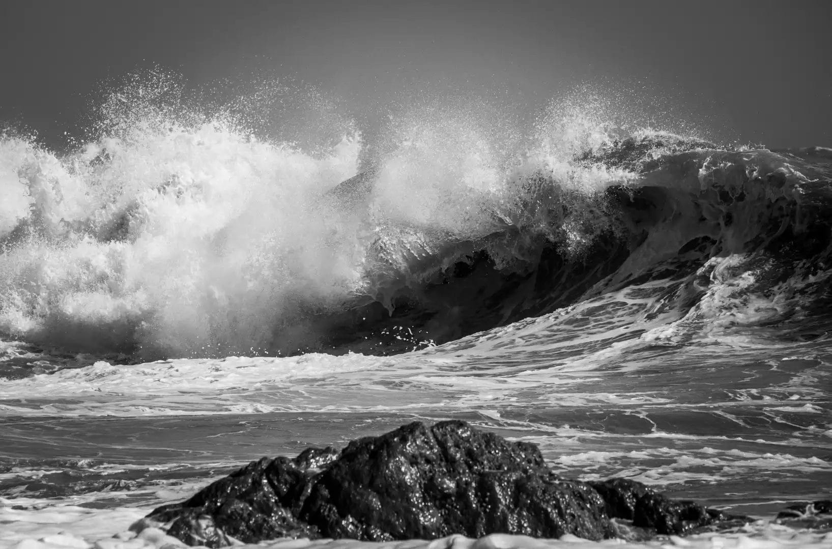 stormy waves in black and white